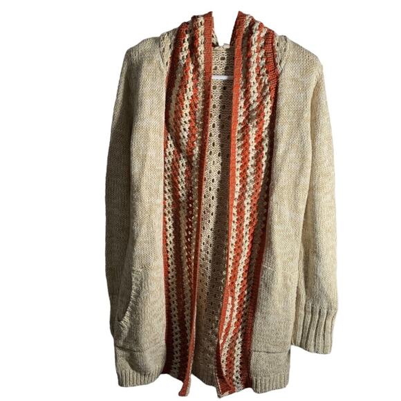 Hem & Thread Open Front Knit Crochet Hooded Cardigan. Size Small or Medium - Picture 3 of 6